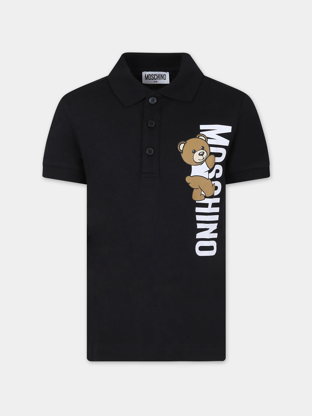 Black polo shirt for boy with Teddy Bear and logo